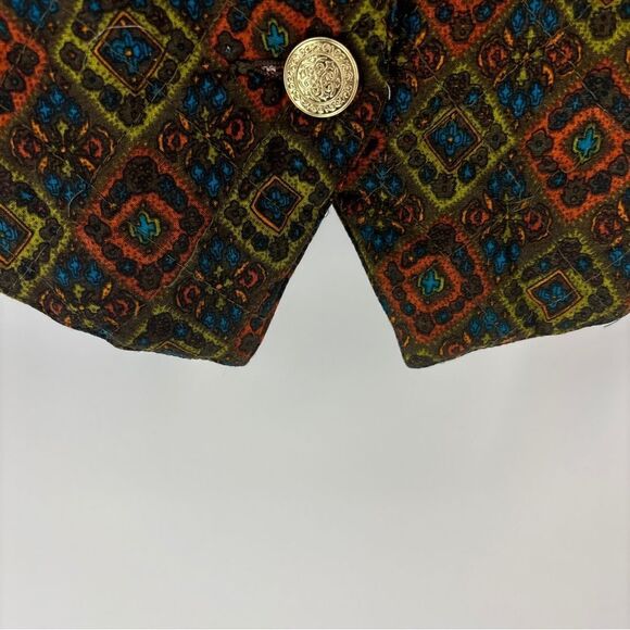 Vintage Brown and Green quilted Blazer with Geometric Pattern gold women’s 8 - Picture 5 of 7